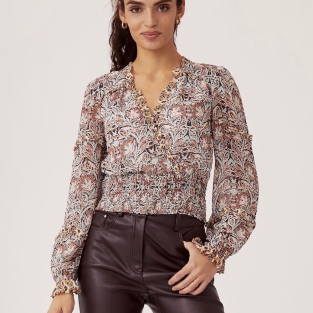 Anthropologie Printed Ruffle Blouse Large NWT